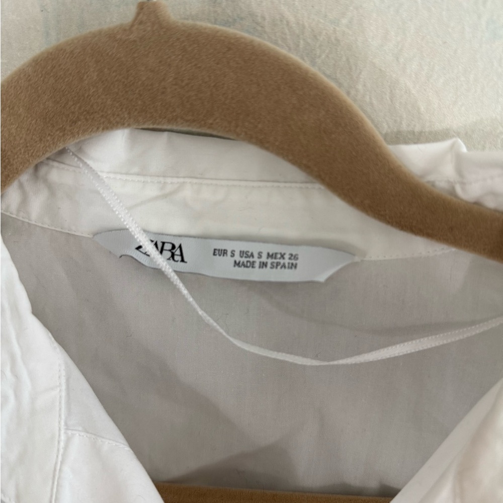 ZARA Poplin Shirt White Pocket Long Sleeve Shirt Size Small - Picture 4 of 5